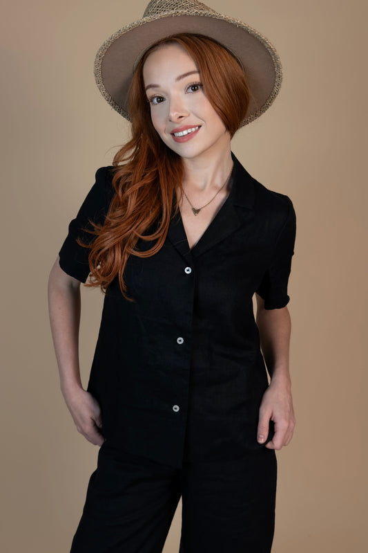 The Lucia Linen Shirt – Noir │ Petite
