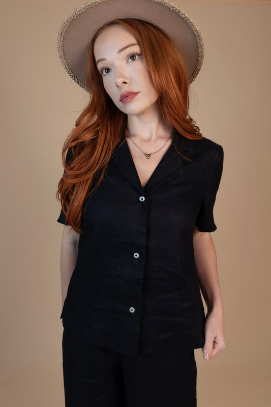The Lucia Linen Shirt – Noir │ Petite