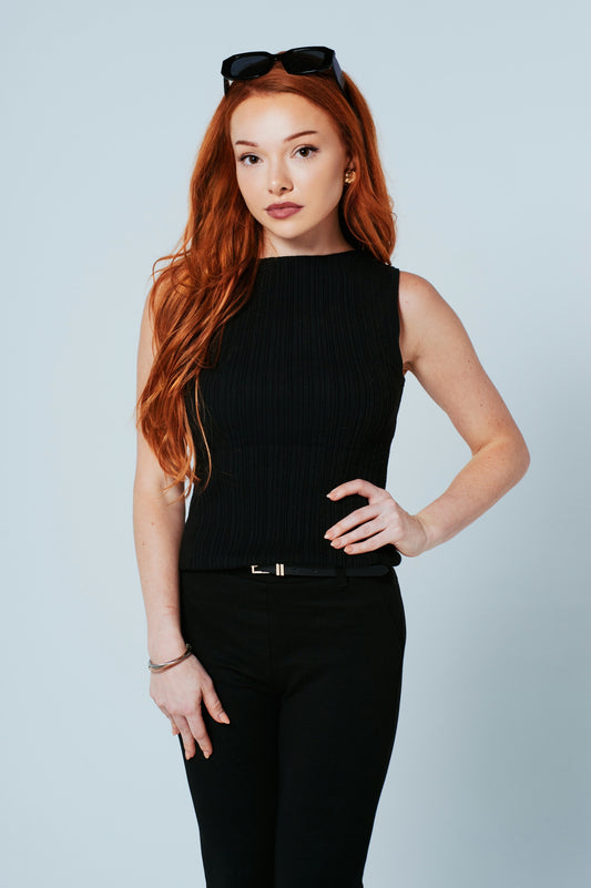 The Sylvie Cashmere Blend Top –Noir