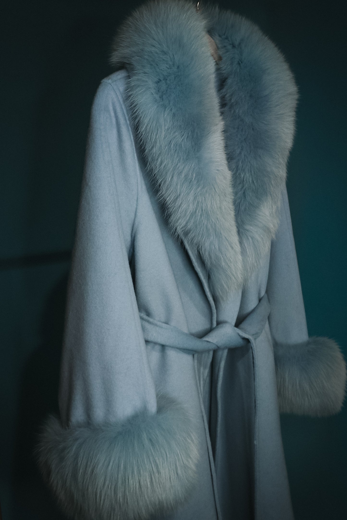 The Bardot Blue Fox Fur Trim Coat