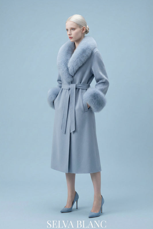 The Bardot Blue Fox Fur Trim Coat