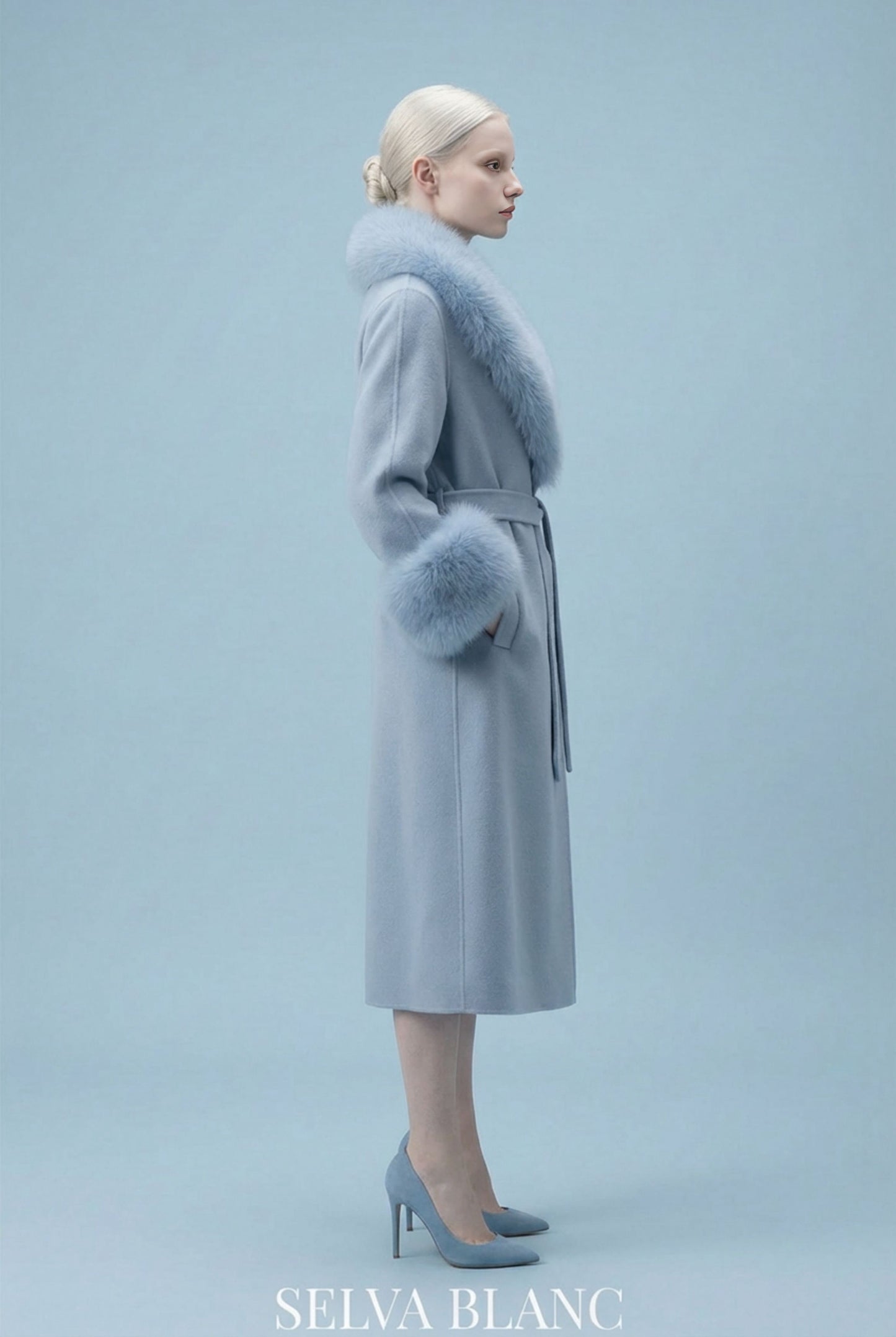 The Bardot Blue Fox Fur Trim Coat